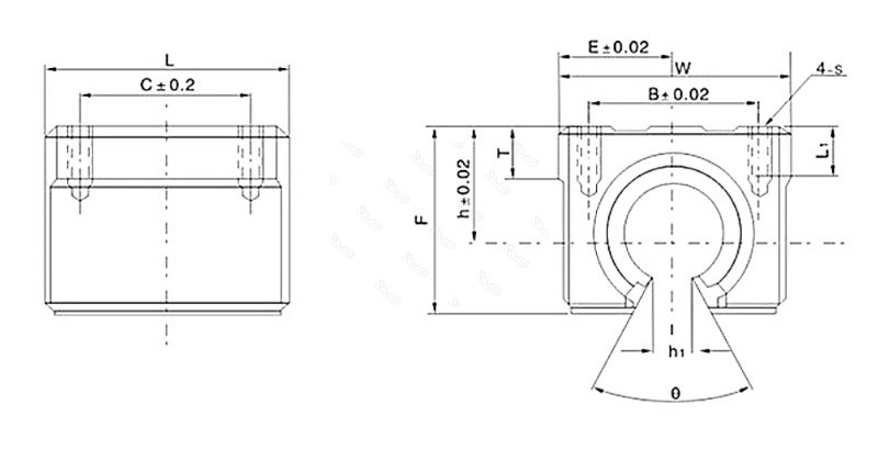 SBR16UU linear bearing slider drawing