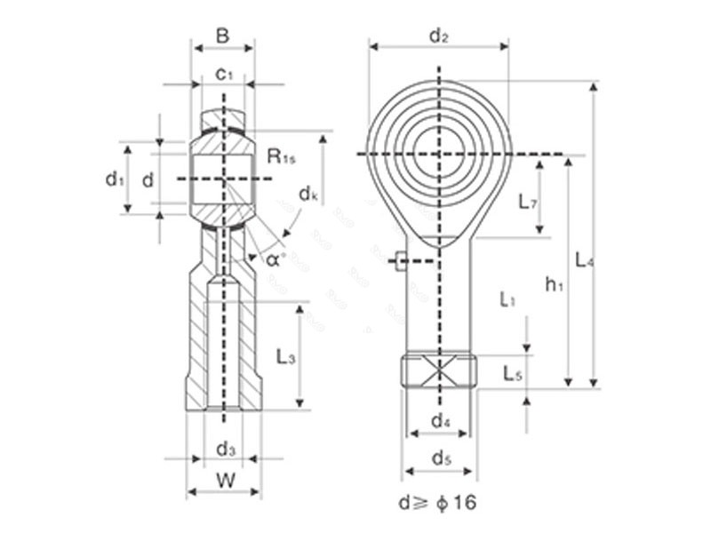 PHS Series Rod End Bearing Drawing