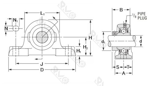 RAO 1 11/16 Pillow Block Bearing Drawing